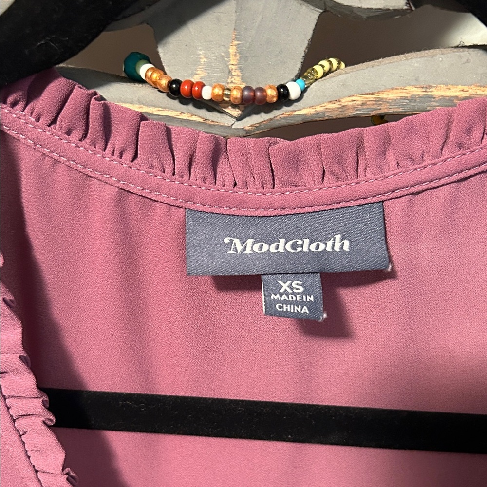 Modcloth Plum Ruffle Trim Blouse - Picture 2 of 4